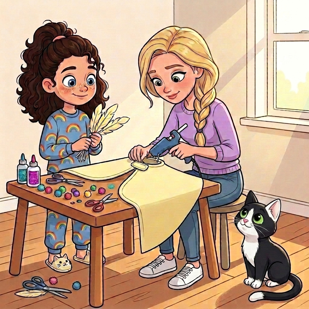 Super Jayn getting ready to craft her cape