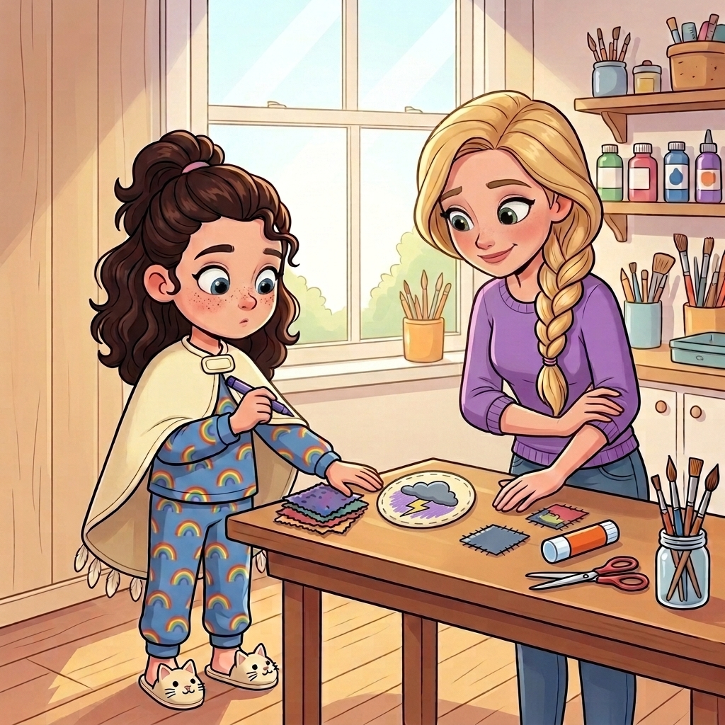 Jayn and her mom making the storm patch together
